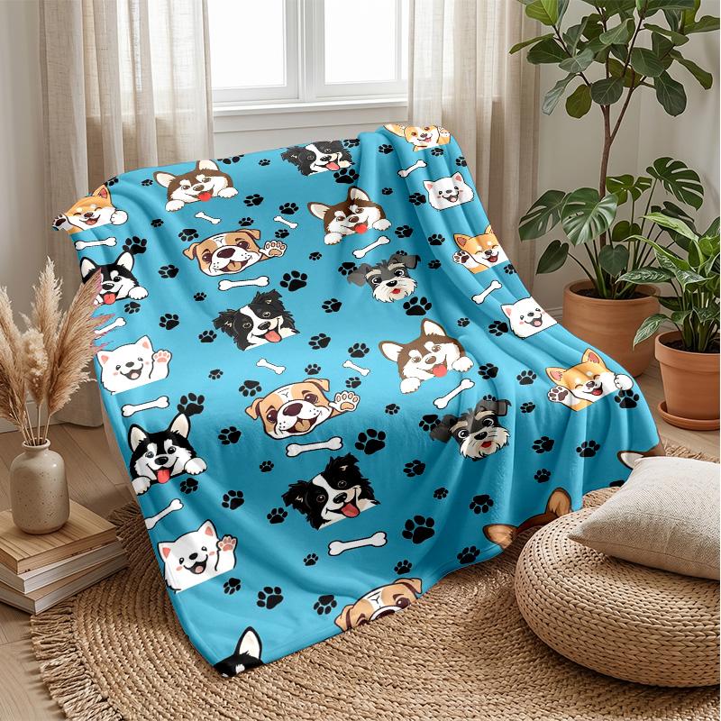 Cute Dog Cat Pattern blanket Personalized Name Flannel Blanket Soft Cozy Plush Throw for Sofa Bed Lightweight Home Decor