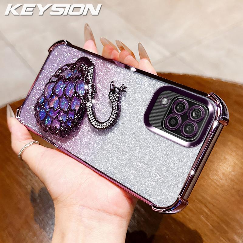 KEYSION Shockproof Plating Phone Case for Samsung A12 A22 4G Clear Soft TPU Glitter Jewelled Swan kickstand Back Cover for Galaxy M12