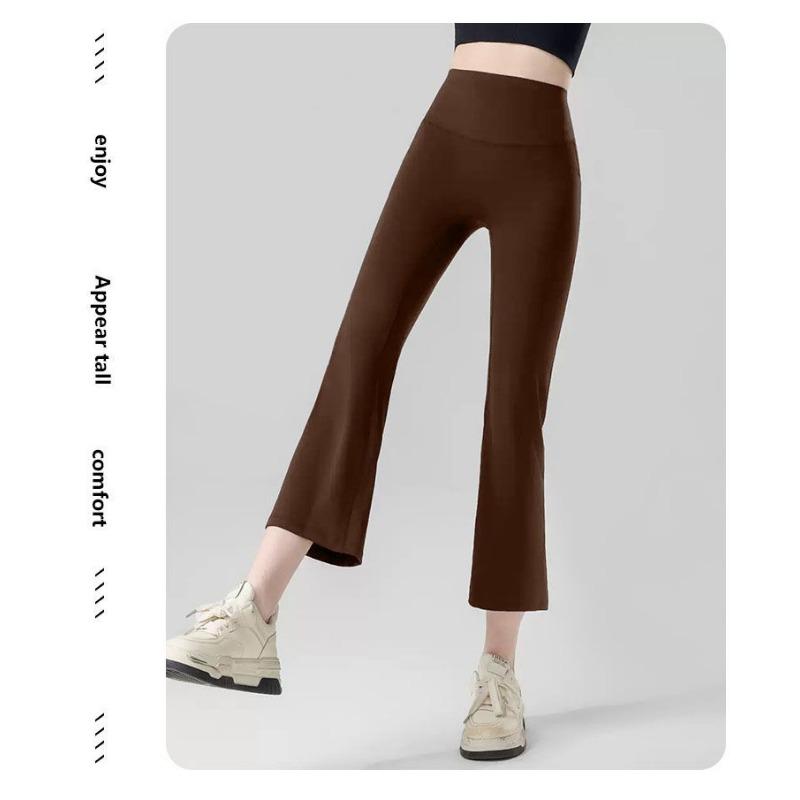 

Women White High Waist Flare Leg Yoga Pants Slim Fit Bootcut Activewear Trousers S коричневый
