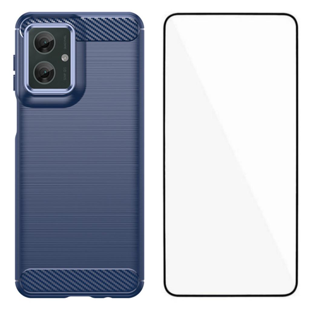 For Motorola Moto G55 5G Case with Screen Film WANLONFENG LS Series Big Lens Hole Brushed Texture TPU Phone Cover