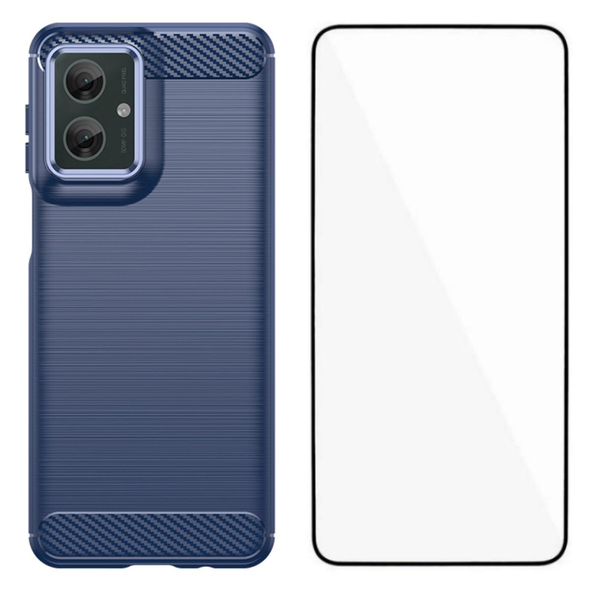 

Чехол для Motorola Moto G55 5G с защитной пленкой WANLONFENG Серия LS Большое отверстие для объектива Текстурированный матовый чехол для телефона из ТПУ Blue