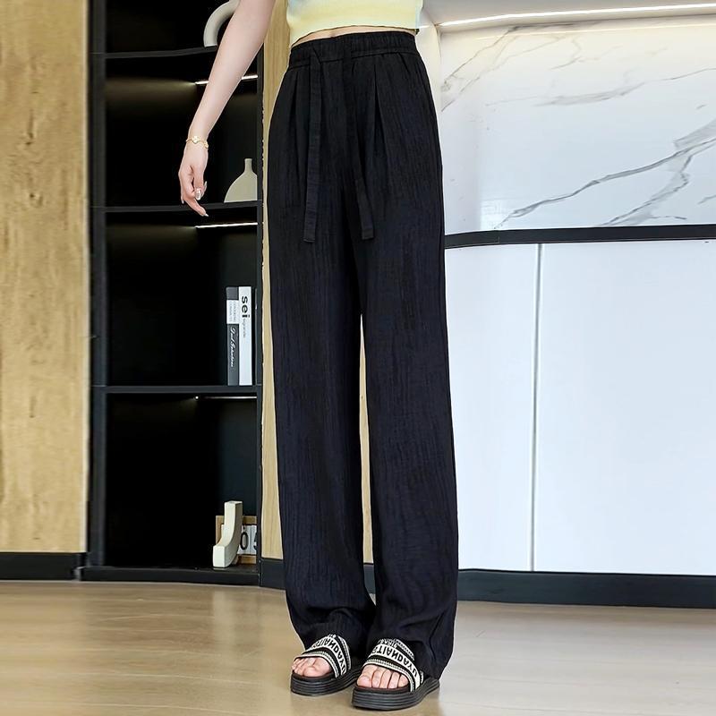 

Ice silk tie-dye wide-leg pants summer thin texture lazy style casual pants women s versatile drape floor pants S (80-47.5 kg) чёрный