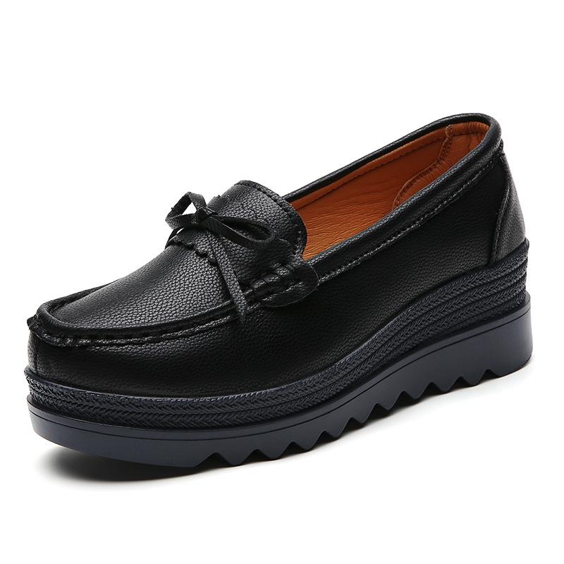 

Туфли-маффины женские весенне-летние повседневные туфли-качалки нескользящий наклонный каблук туфли для мамы платформа увеличивающая рост одинарные туфли 41 чёрный