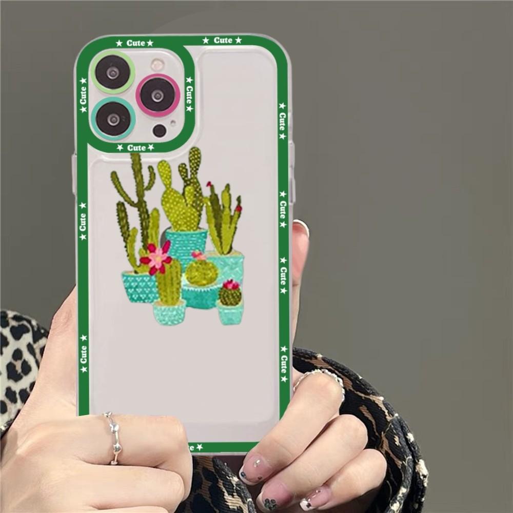 Cartoon Art Summer Cactus Phone Case For Samsung S 20 21 22 23 Lite Plus Ultra Clear Mobile Cover Funda