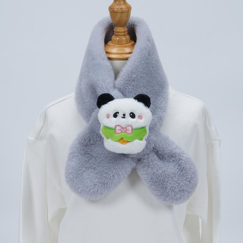 Cute Cartoon Panda Plush Scarf for Kids - Windproof & Thickened Winter Neck Warmer