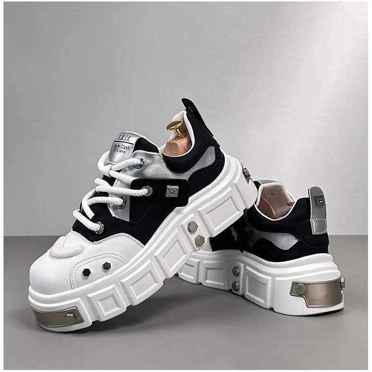 Fashion Autumn New Men's Work  Low-top Casual Shoes Korean Rivets Shoes Men White Breathable Plate Shoes Platform Non-slip Sneakers