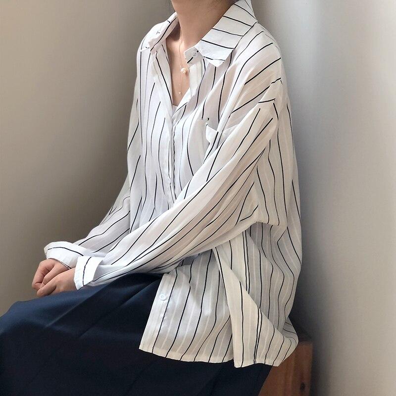 2022 Manga larga Blusa elegante de gran tamaño Mujer Primavera Nueva Mujer  Camisa a rayas Cuello suelto Blusas mujer de moda comprar a buen precio —  entrega gratuita, reseñas reales con fotos — Joom