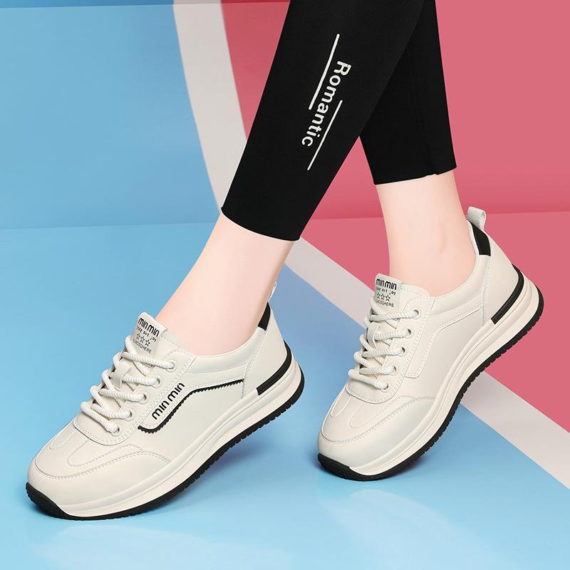 Leather board shoes lightweight sneakers women's new spring and autumn versatile little white shoes platform casual ladies dad