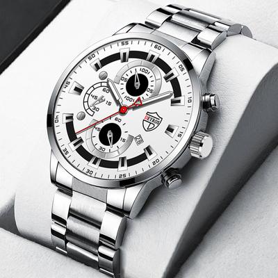 Relojes de moda de lujo para hombre, reloj de pulsera de cuarzo de acero inoxidable para negocios, reloj luminoso informal de cuero con calendario para hombre