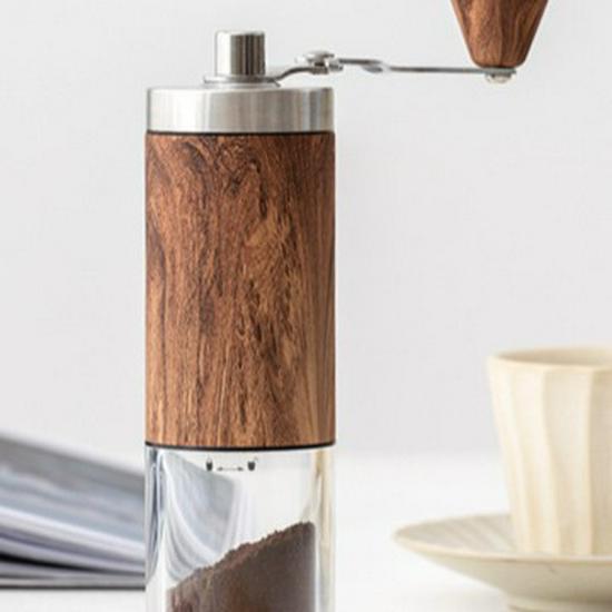 Przenośny Młynek Ręczny do Kawy ze Stali Nierdzewnej z Imitacją Drewna