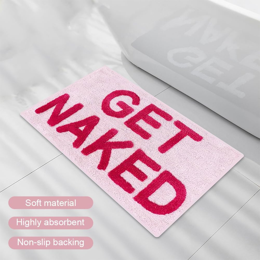 Bibabala Get-Naked Bath Mat, Cute Bathroom Rugs, Non Slip Absorbent Pink Bath Rug, Funny Bathroom Decor, Bathtub Decor Mats,Washable Shower Rug for