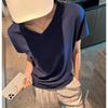 Summer Korean bat sleeves loose lazy wind front shoulder short-sleeved T-shirt women's solid color V-neck versatile casual bottoming shirt