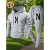 2026 N letter printed sportswear set men's hooded sweatshirt long pants set spring and autumn winter warm suit