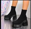 Women's Fashion High Heels Autumn New Round Head Thick Heel Waterproof Platform Side Zipper Temperament Mid-calf Boots