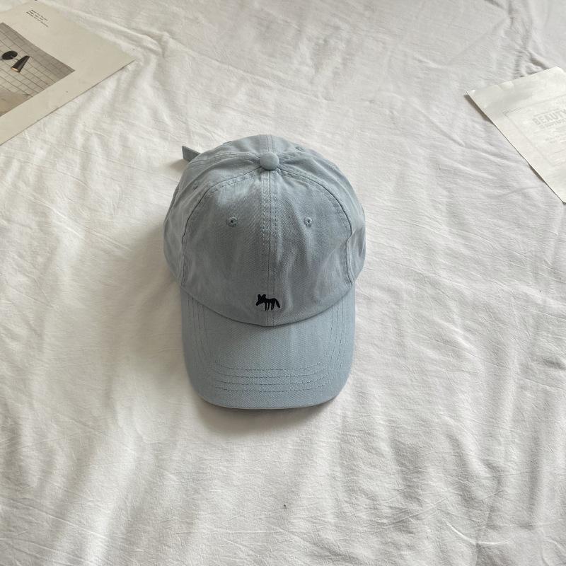 New Korean-style embroidered little fox cotton baseball cap for men and women, wide brim, face-slimming duckbill cap, sun-shading and trendy