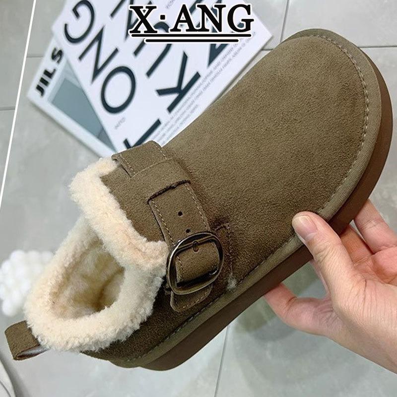 Cowhide All-inclusive Velvet Warm One-pedal Cotton Shoes Snow Boots Women's Thick-soled Lamb Wool Shoes Children