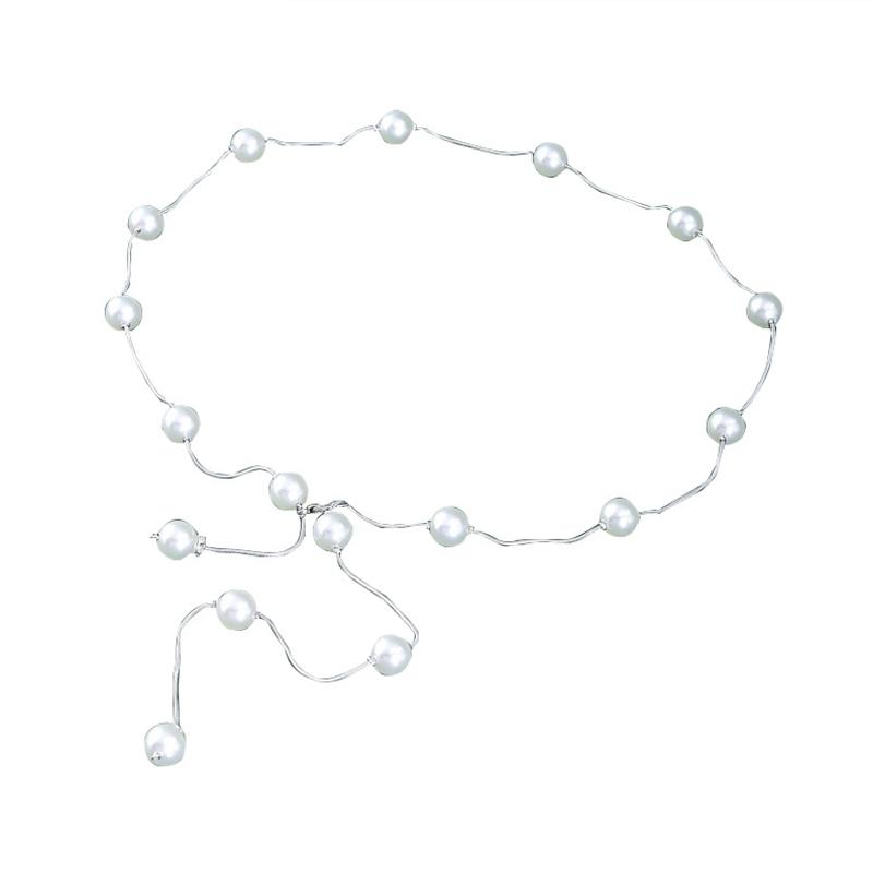 Elegant Women Pearl Belt Adjustable Metal Chain Belt Fashion Simple Thin Skinny Waistband Lady Dress Decorative Jewelry