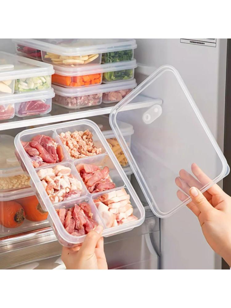 Refrigerator Storage Box 4/6 Grid Food Vegetable Fruit Storage Box Fridge Organizer Drain Basket Meat Onion Ginger Clear Crisper