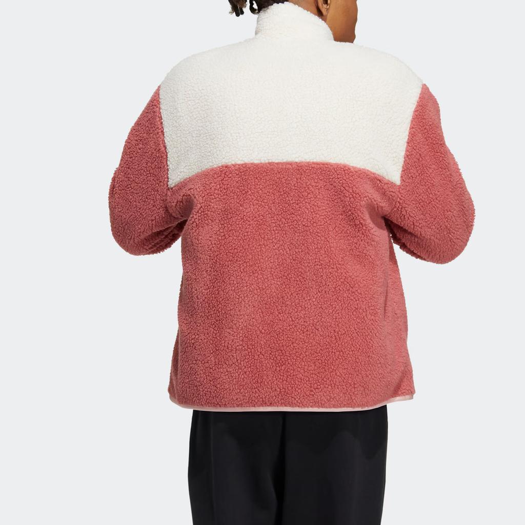 Adidas Neo Logo Print Stand Collar Fleece Zip Jacket Unisex Outerwear Red HY9652