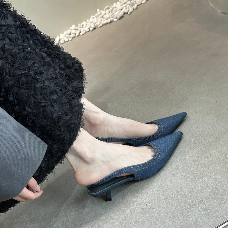 

Fashion Designer Summer Denim Women Sandals Fashion Shallow Slip On Singbacks Shoes Ladies Outdoor Dress Gladiator Pumps 35 синий