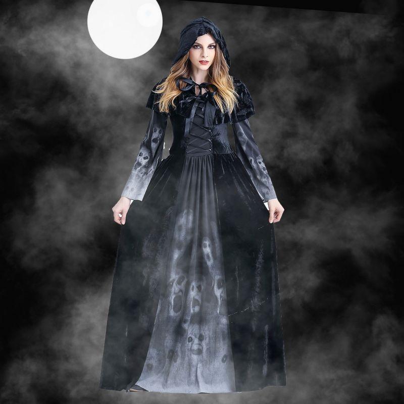 Halloween Cosplay Dress For Women With Skeleton Print Polyester Fantasy Evil Witch Vampire Dead Soul Costume Halloween Costume