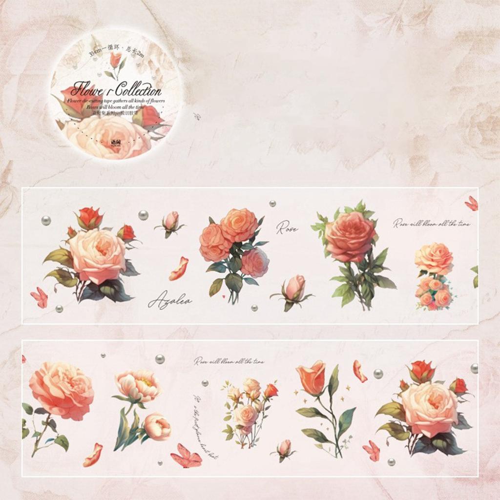 Die-cut Tape Flower Field Series Light Retro Flower Planner Phone Case Decorative.