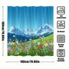 1Pc Vibrant Alpine Meadow & Snow-Capped Mountains Shower Curtain - Tranquil Mountain View Design With Wildflowers, Azure Sky