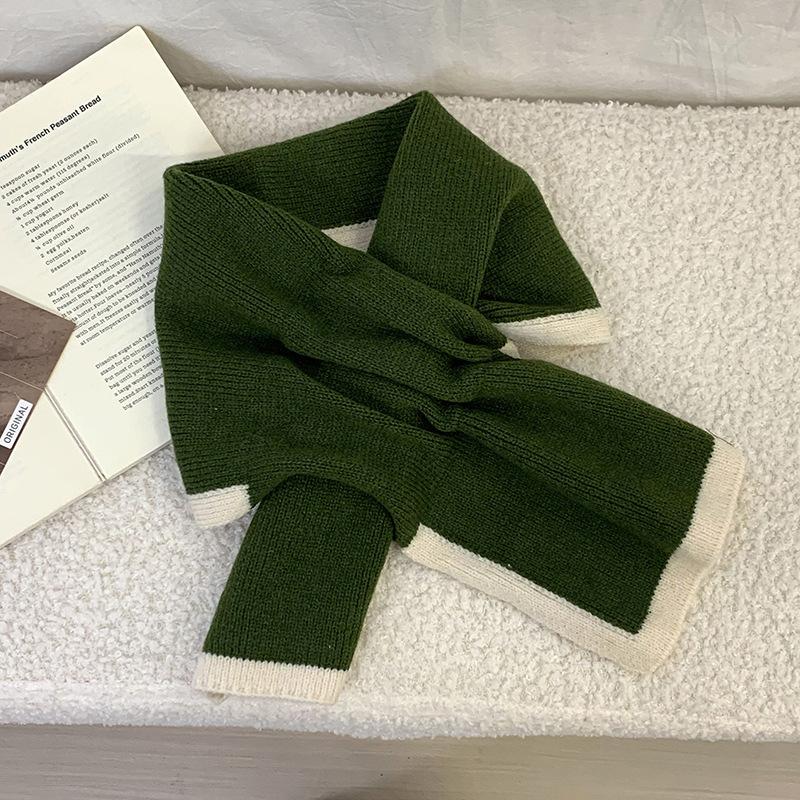 

Scarf Women s Winter Warm Versatile Simple Color Matching Cross Lazy Knitted Neck Cover Neck Protector Scarf Scarf зелёный