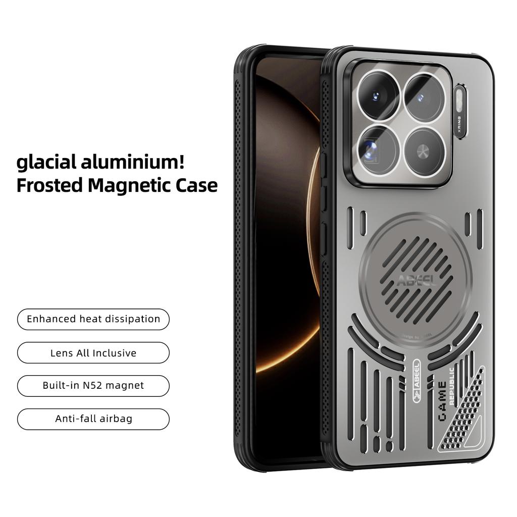 ABEEL For Xiaomi 15S Pro Magnetic Case Aluminium Alloy + PC + TPU Hollow Heat Dissipation Phone Cover