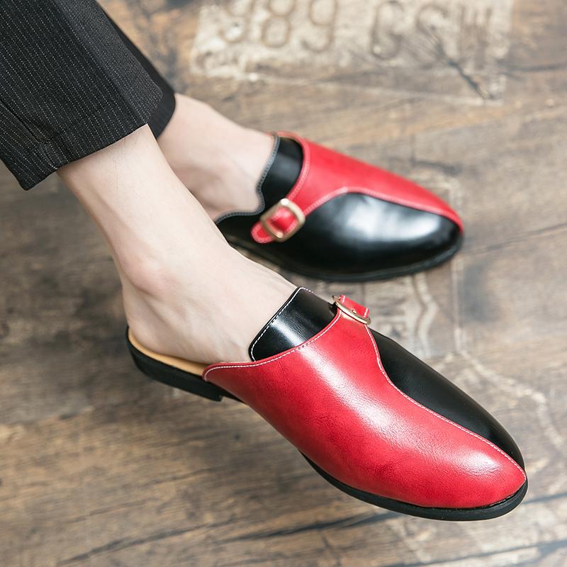 

2025 Four Seasons, большой размер 47, повседневная обувь Doudou Baotou Half-drag, сращивание, кожаные туфли, поддержка стопы для молодежи 47