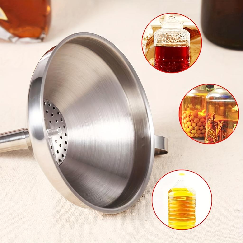 Stainless Steel Funnel, With Detachable Filter, Used For Cooking Oil And Conveying Liquid And Powder, Metal Kitchen Funnel