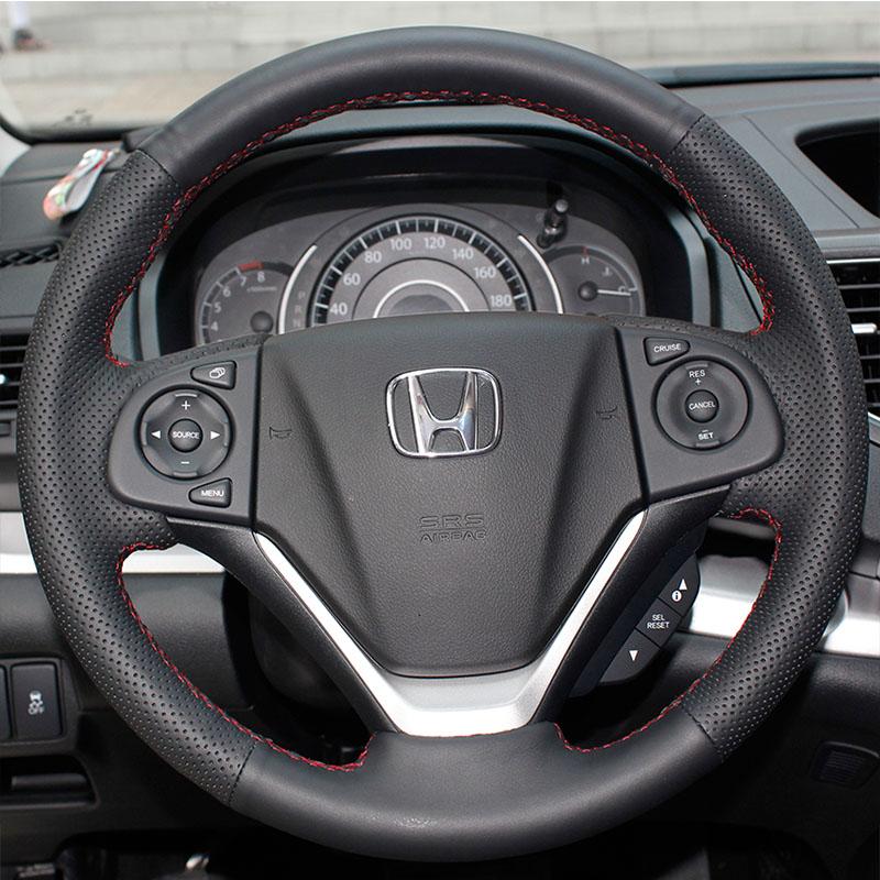 

Для Honda CR-V CRV 2012 2013 2014 2015 2016 Черная нескользящая кожаная накладка на руль автомобиля, сшитая вручную 1