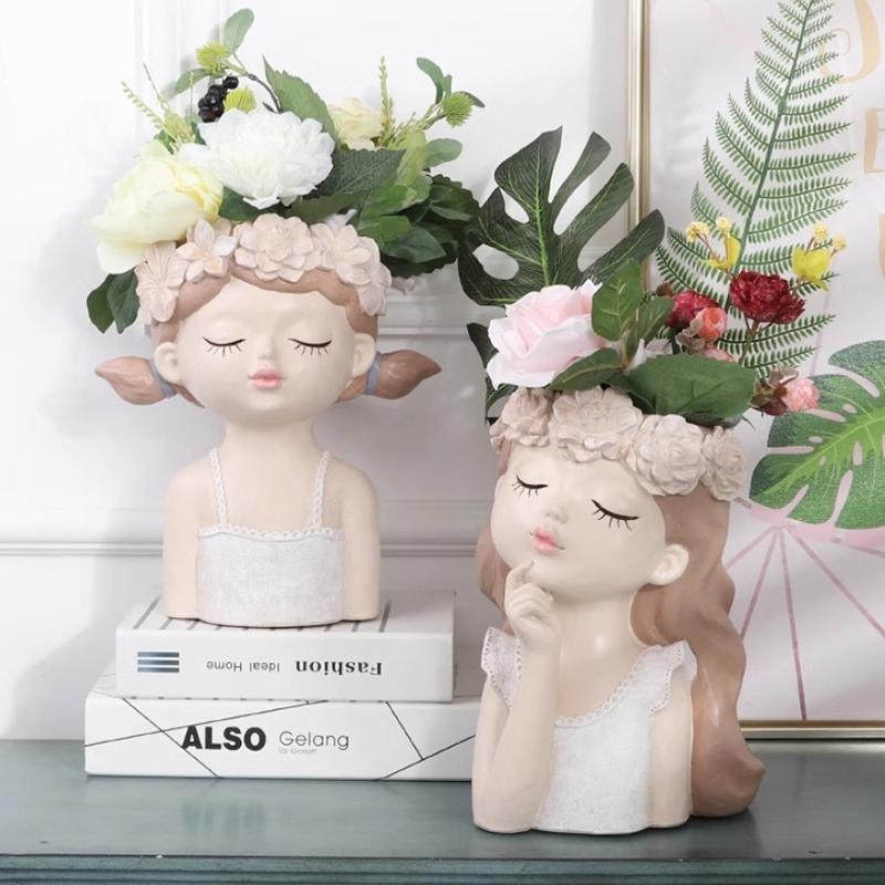 1/4Pcs Cute Fairy Flower Pot Resin Figure Planter Flower Pot For Plant Resin Ornament For Desktop Home Office Decor