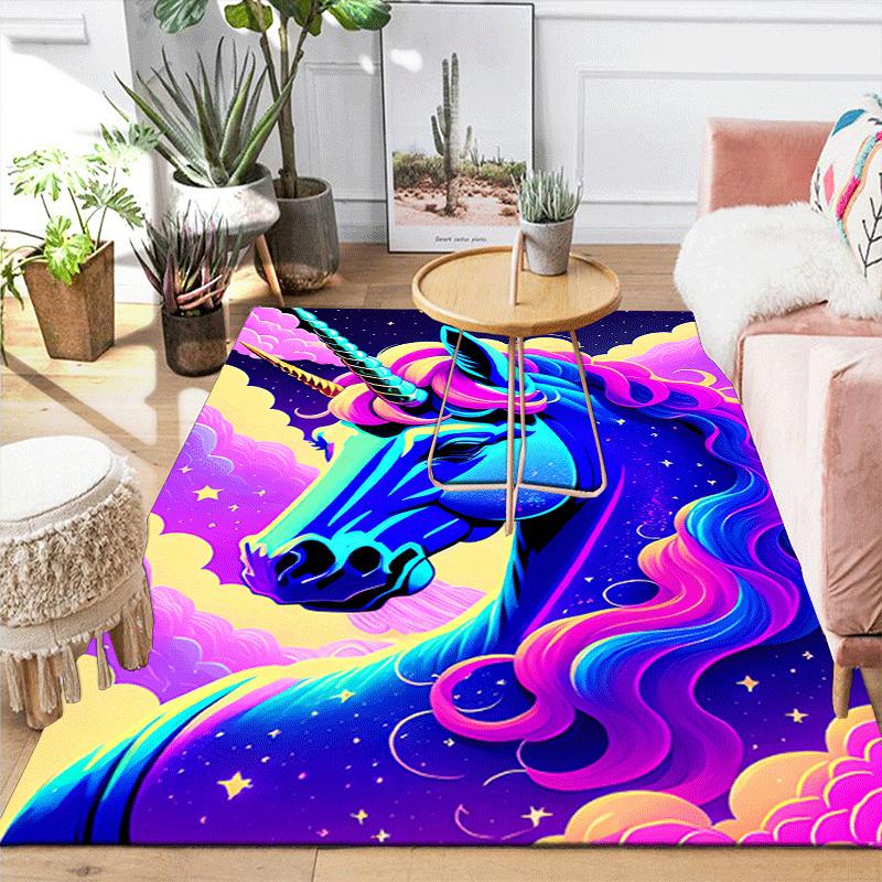 1pc Star Unicorn Print Design Area Rug - Soft, Anti-Slip, and Durable Gaming Room Decor for Bedroom