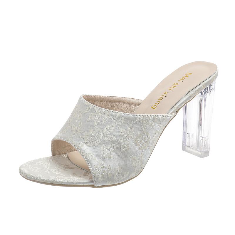 Slippers Transparent PVC  Crystal Cup High-heeled Sexy Casual Shoes Plus Size Women Open Toe Transparent Slippers Women Shoes