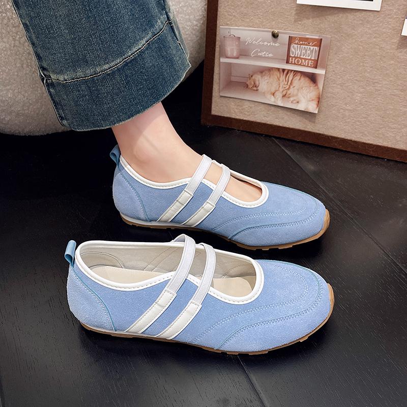 Damen Mary Jane Schuhe Ein Tritt Elastikband Flache Schuhe für alle vier Jahreszeiten Prägnante Freizeitkleid Jeans Damen Einzelschuhe