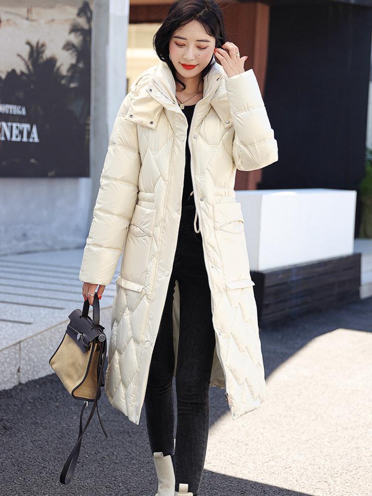 Buzunar mare, cu glugă, cu șnur, rezistentă la vânt, de lungime medie, din bumbac, haină pufă, îmbrăcăminte de iarnă