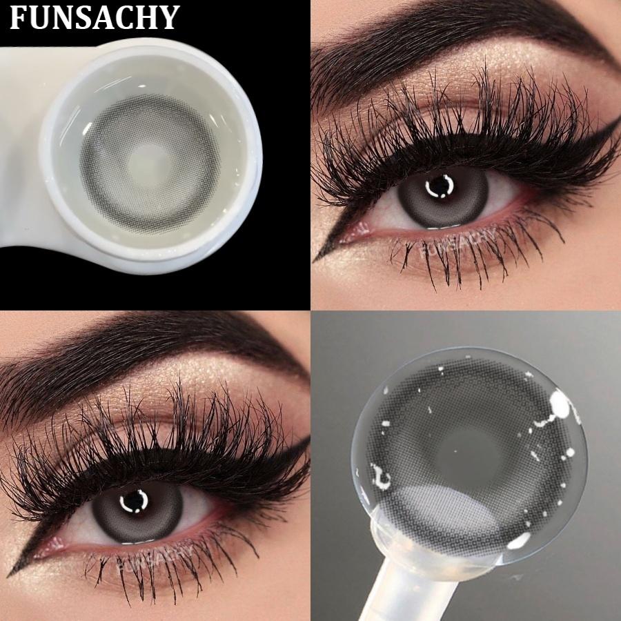 FUNSACHY 1 זוג עדשות מגע אפורות בדרגה 0~-8.00 מיופיה עדשות כחולות אישונים חומים עדשות מרשם קוסמטיקה שנתית יפה