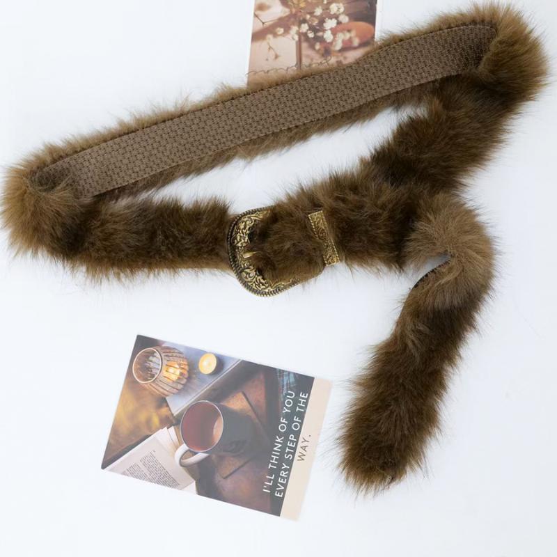 Women'S Plush Belt  Trend Y2K Girls Girdle Versatile Jeans Accessories Faux Fur Patchwork Belt