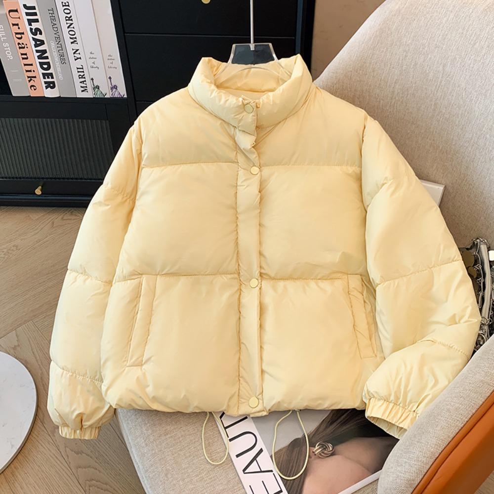 Chaqueta Acolchada Cortavientos de Color Sólido para Mujer Invierno Abrigo Corto Grueso Cálido Parka Esponjosa Tops Vintage