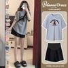 Summer Maternity Light Gray Cotton T-Shirt & Shorts Set - Korean Style, Casual, Loose Fit, Short Sleeve Two-Piece