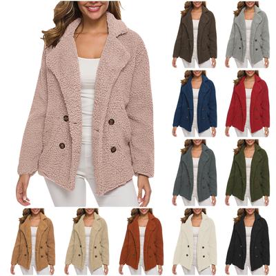 Women's Winter Casual Padded Thickened Suit Collar Button Lambswool Jacket Cardigan