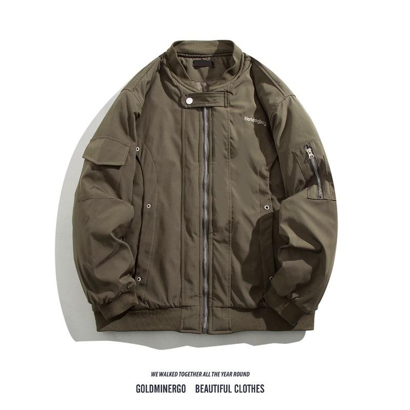 

Unisex Retro Loose Cotton Jacket - Winter Fashion Trend, Versatile Solid Color, Zipper, Hoodless Outerwear. XL армія зелений колір