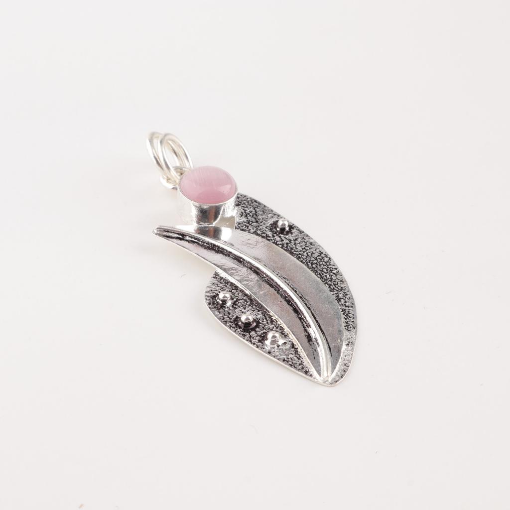 Pink Cat's Eye Gemstone 925 Sterling Silver Jewelry Handmade Stylish Pendant PP-36-45