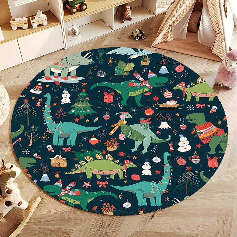 Festive Dinosaur Rug for Playroom or Nursery round carpet for home sofa bedroom, gift