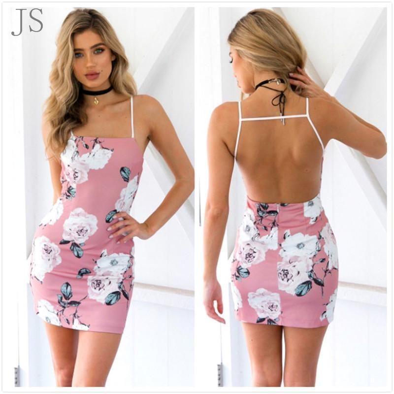 Elegant Women Sleeveless Floral Print Backless Dress For Summer Evening Parties