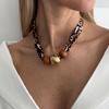 Salircon 2026 New Simple Brown Leopard Print Beaded Nelace Women Vintage Clavicle Sweater Chain Neck Classic Aesthetic Jewelry