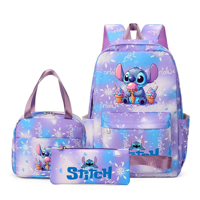 Stitch Three Piece Backpack for Male and Female Students, Campus Cartoon Printed Backpack, Outdoor Travel Large Capacity Bag