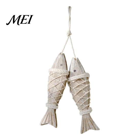School Classroom Wall Art Rustic Nautical Wooden Fish Decor, Coastal Beach Style Hanging Unique Housewarming Gifts Ornament with Fishing Net for Lake