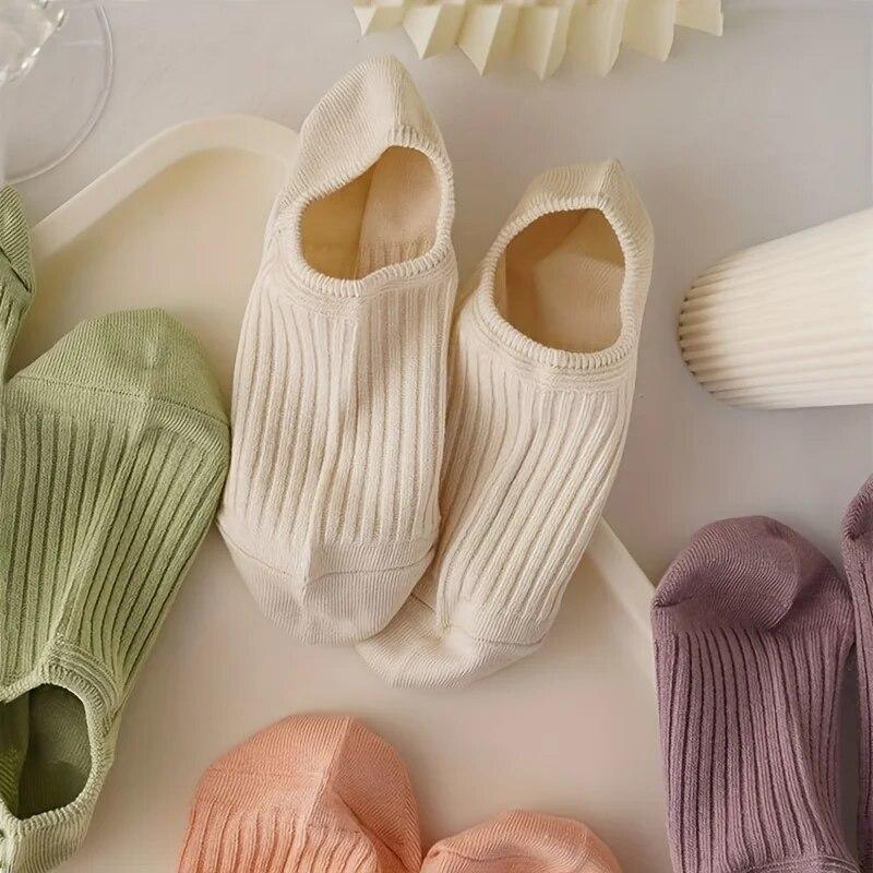 5 Pairs Colorful Ribbed Short Socks, Comfy & Breathable Elastic Ankle Socks, Women'S Stockings & Hosiery